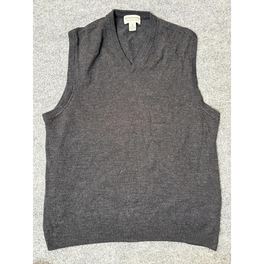 Pronto Uomo Sweater Vest Mens M Black Extra Fine Merino Wool V-Neck Lightweight
